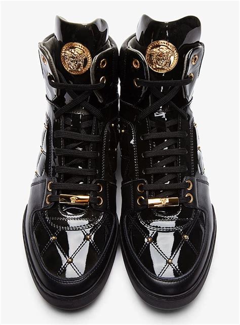 versace medusa gold plate black leather high-top sneakers|Versace Medusa boots.